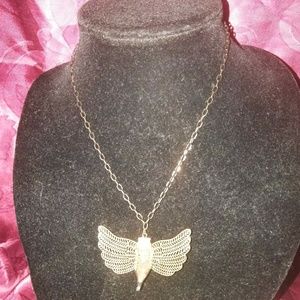 Rosebud vial with wings necklace